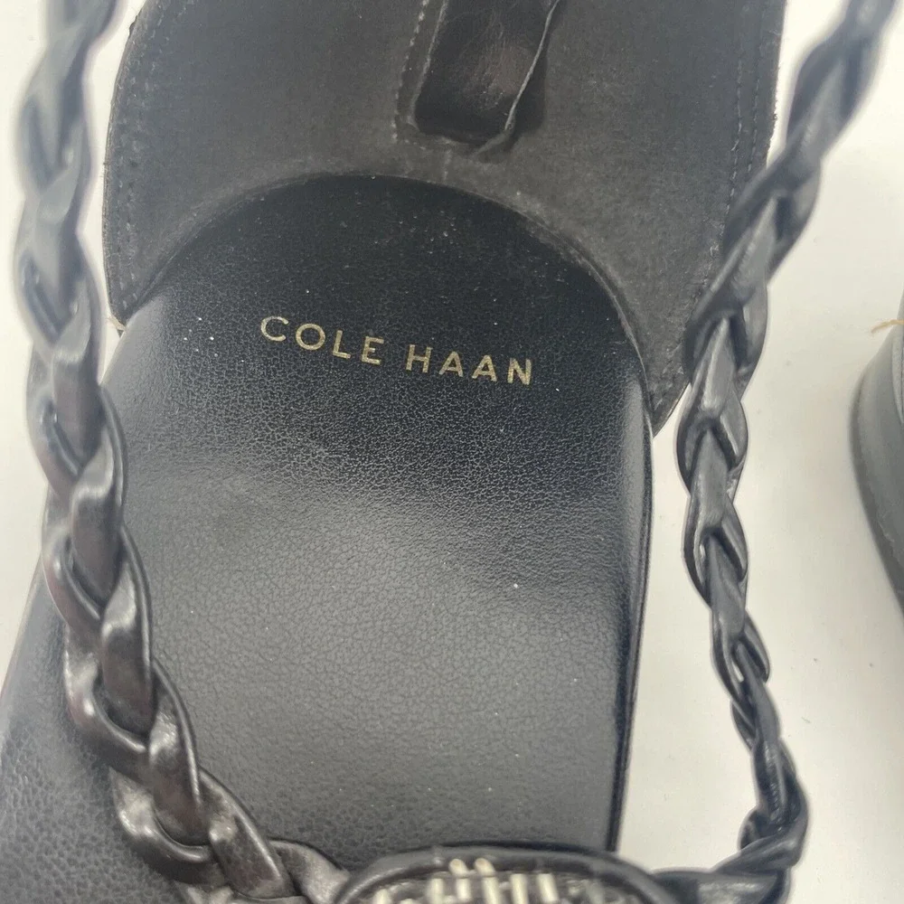 Cole Haan Thong Sandal Women's 7.5 B Black‎ Abbe Woven Braided Artsy Boho
